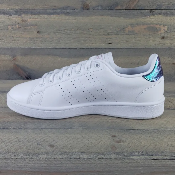 adidas Advantage Women's Tennis Casual Leather Shoes White/Iredescent - Picture 7 of 8